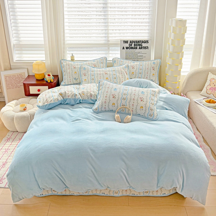 91家纺网 家纺一手货源 找家纺 2024新款水洗全棉牛奶绒床盖四件套 云河梦