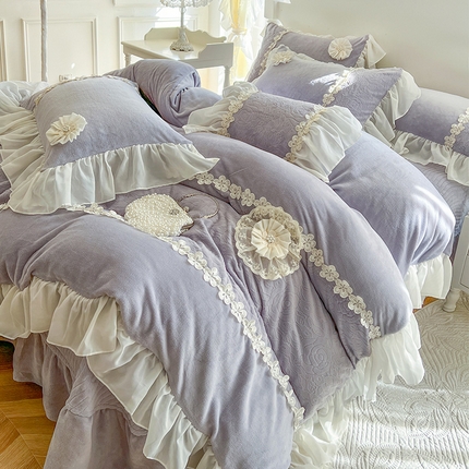 （总）乐朵家居 2024新款 梦妮莎 牛奶绒床单款床盖款四件套 紫（控价 单269 夹棉299）