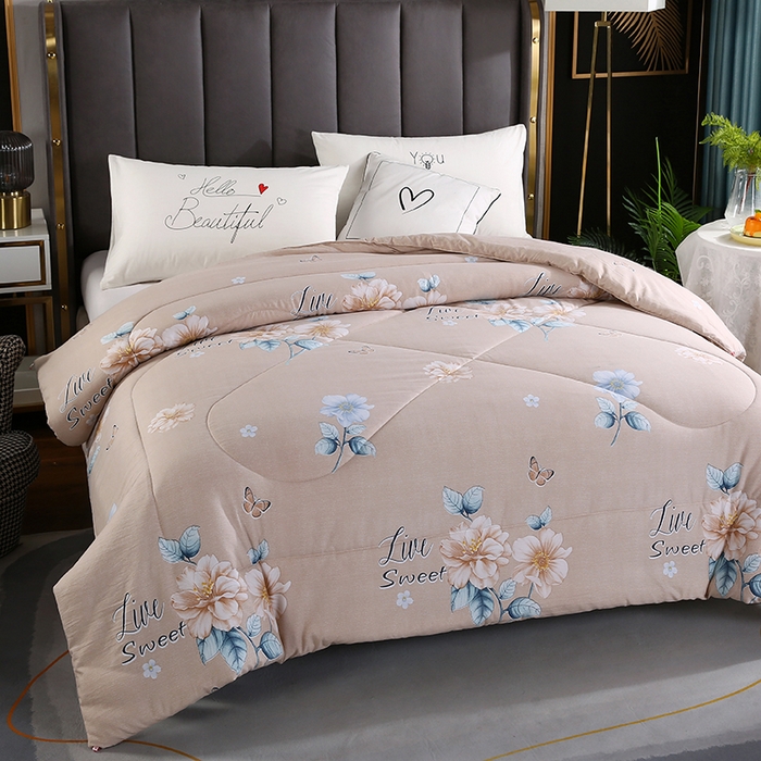 91家纺网 家纺一手货源 找家纺 梦莎被业 2025新款水洗棉印花舒适春秋被四季被夏被冬被被子被芯 国色天香驼