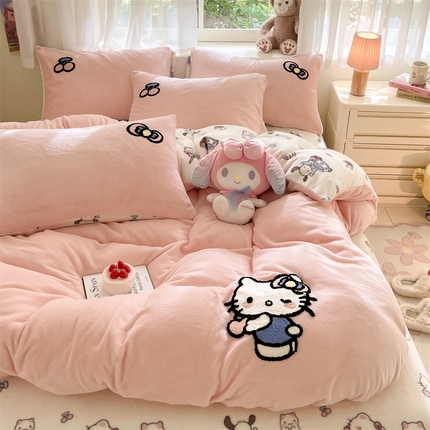 91家纺网 家纺一手货源 找家纺 （总）星座家纺 2025新款三丽鸥毛巾绣牛奶绒四件套