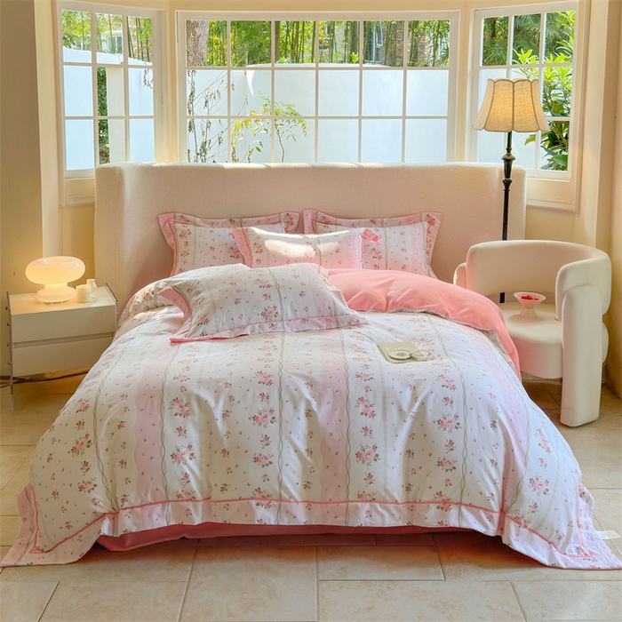 91家纺网 家纺一手货源 找家纺 7V 2025新款A纯棉B牛奶绒轻奢大宽边一字绣四件套A类133*76全棉喷气宽幅长绒棉高克重全工艺牛奶绒 沐浴玫瑰