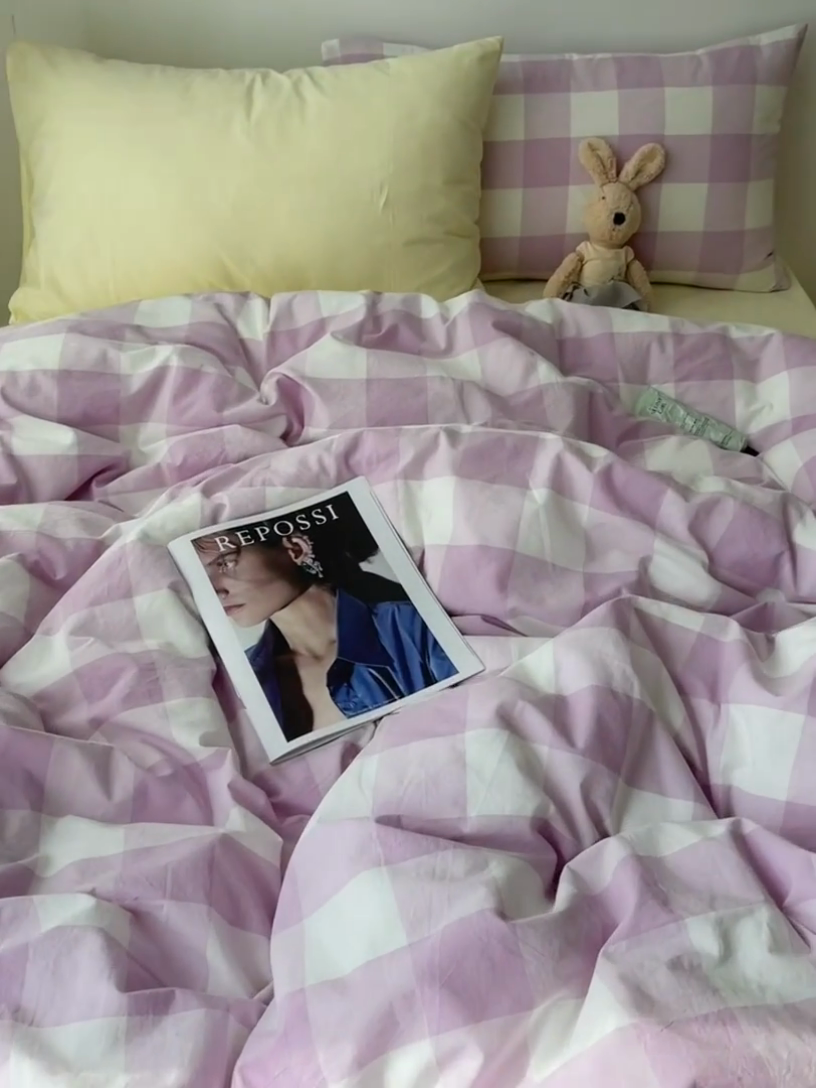 91家纺网 家纺一手货源 找家纺 繁花家居 2024新款亲肤混搭印花四件套系列（提供买家秀） 混搭-芋紫方格