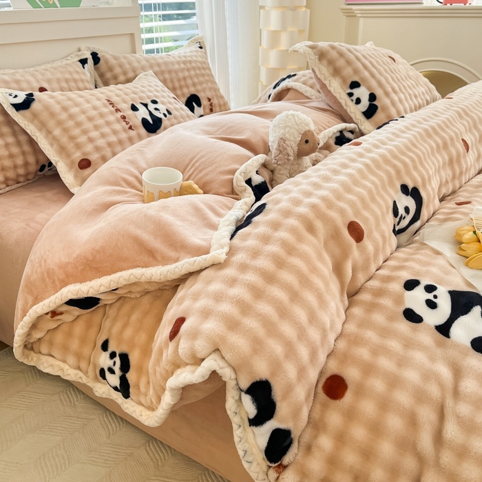 91家纺网 家纺一手货源 找家纺 金喜 2024新款泡泡牛奶绒四件套-欧帝莎 泡泡牛奶绒-福宝