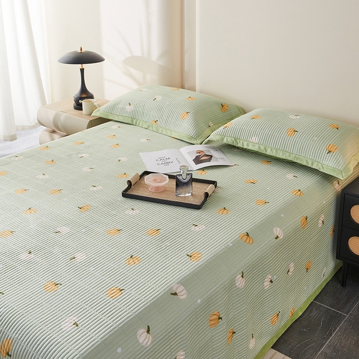 91家纺网 家纺一手货源 找家纺 莎果家纺 2025秋冬一面天丝一面绒高温砂洗床盖三件套 小南瓜