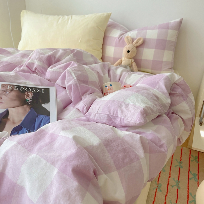 91家纺网 家纺一手货源 找家纺 繁花家居 2024新款亲肤混搭印花四件套系列（提供买家秀） 混搭-芋紫方格