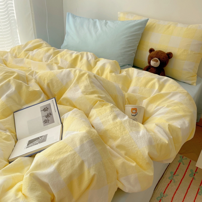 91家纺网 家纺一手货源 找家纺 繁花家居 2024新款亲肤混搭印花四件套系列（提供买家秀） 混搭-奶黄方格