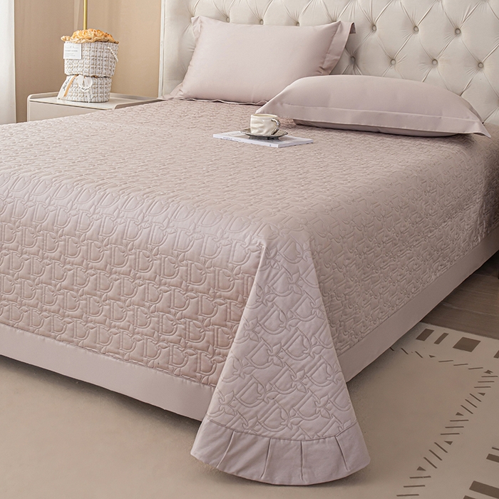 91家纺网 家纺一手货源 找家纺 金喜 2024新款100支全棉床盖三件套系列 粉灰