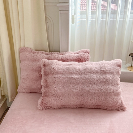 91家纺网 家纺一手货源 找家纺 昊川家纺 2025新款兔毛绒泡泡四件套兔毛 蔷薇粉