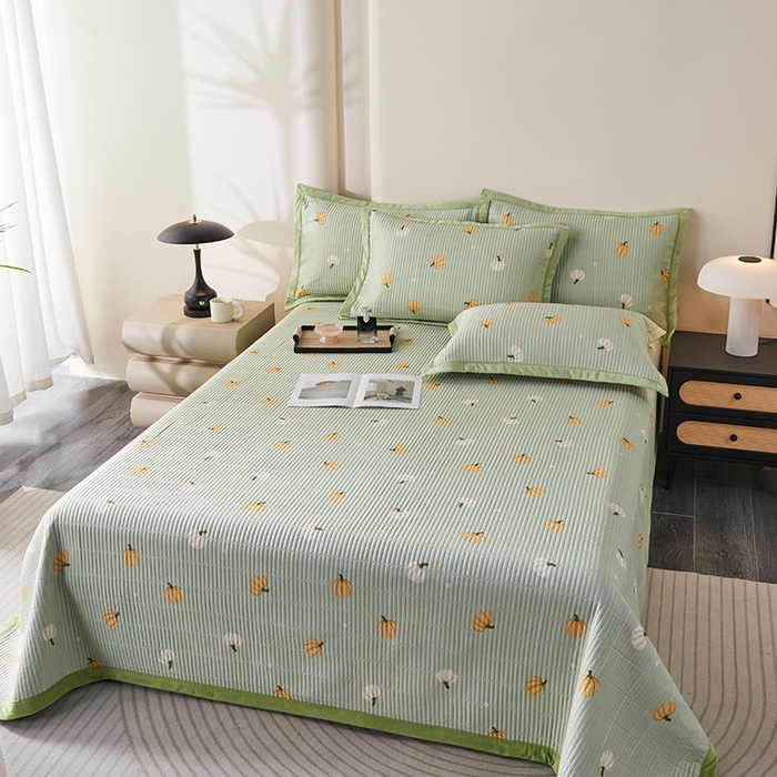 91家纺网 家纺一手货源 找家纺 莎果家纺 2025秋冬一面天丝一面绒高温砂洗床盖三件套 小南瓜