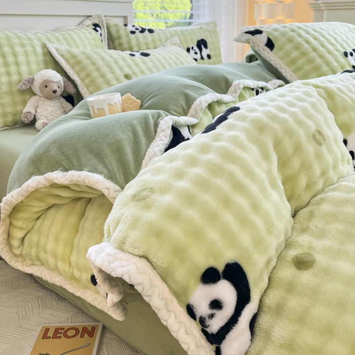 91家纺网 家纺一手货源 找家纺 金喜 2024新款泡泡牛奶绒四件套-欧帝莎 泡泡牛奶绒-萌兰