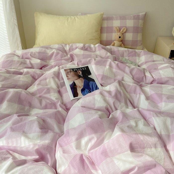 91家纺网 家纺一手货源 找家纺 繁花家居 2024新款亲肤混搭印花四件套系列（提供买家秀） 混搭-芋紫方格