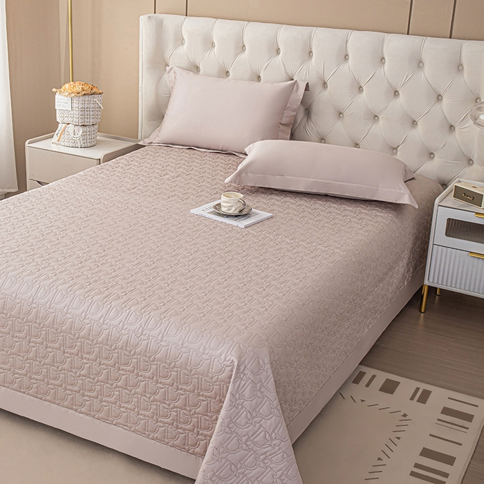 91家纺网 家纺一手货源 找家纺 金喜 2024新款100支全棉床盖三件套系列 粉灰