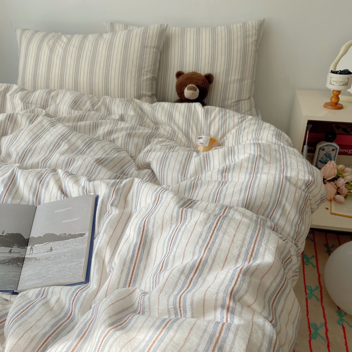 91家纺网 家纺一手货源 找家纺 繁花家居 2024新款亲肤混搭印花四件套系列（提供买家秀） 蓝条蓝底