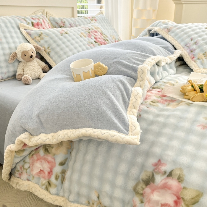 91家纺网 家纺一手货源 找家纺 金喜 2024新款泡泡牛奶绒四件套-欧帝莎 泡泡牛奶绒-花开朵朵