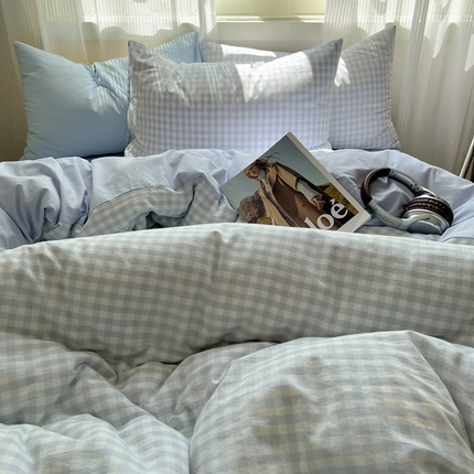 91家纺网 家纺一手货源 找家纺 （总）繁花家居 2024新款简约格子水洗棉四件套系列