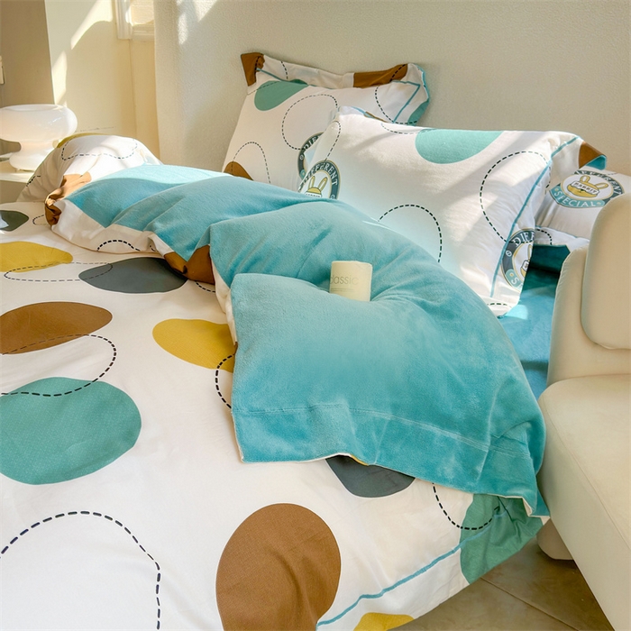 91家纺网 家纺一手货源 找家纺 7V 2025新款A纯棉B牛奶绒轻奢大宽边一字绣四件套A类133*76全棉喷气宽幅长绒棉高克重全工艺牛奶绒 动感兔