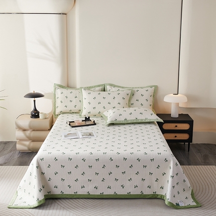 莎果家纺 2025秋冬一面天丝一面绒高温砂洗床盖三件套 小香风-绿