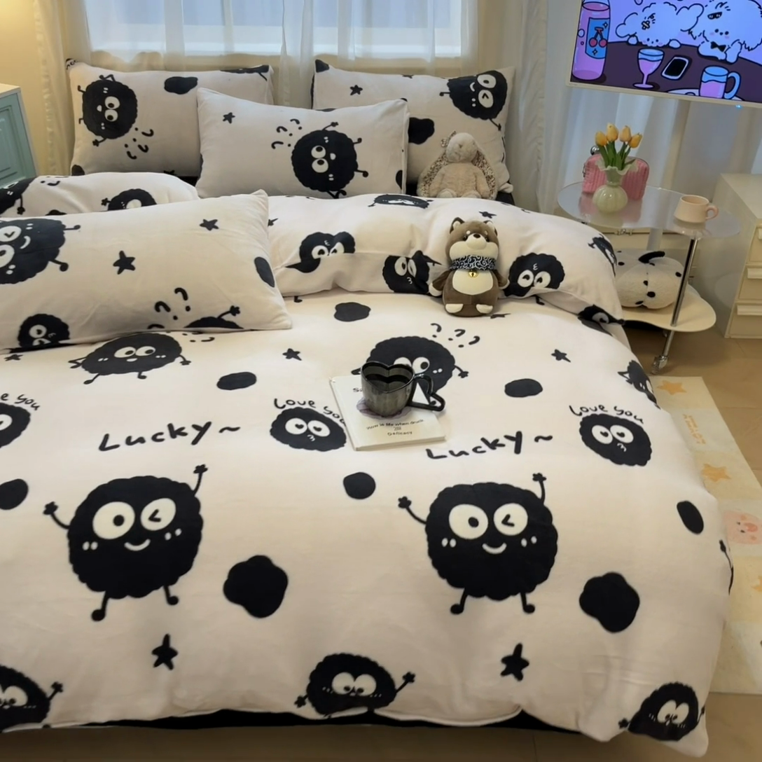 91家纺网 家纺一手货源 找家纺 （总）海岛哥哥 2025新款ins风小清新印花牛奶绒四件套