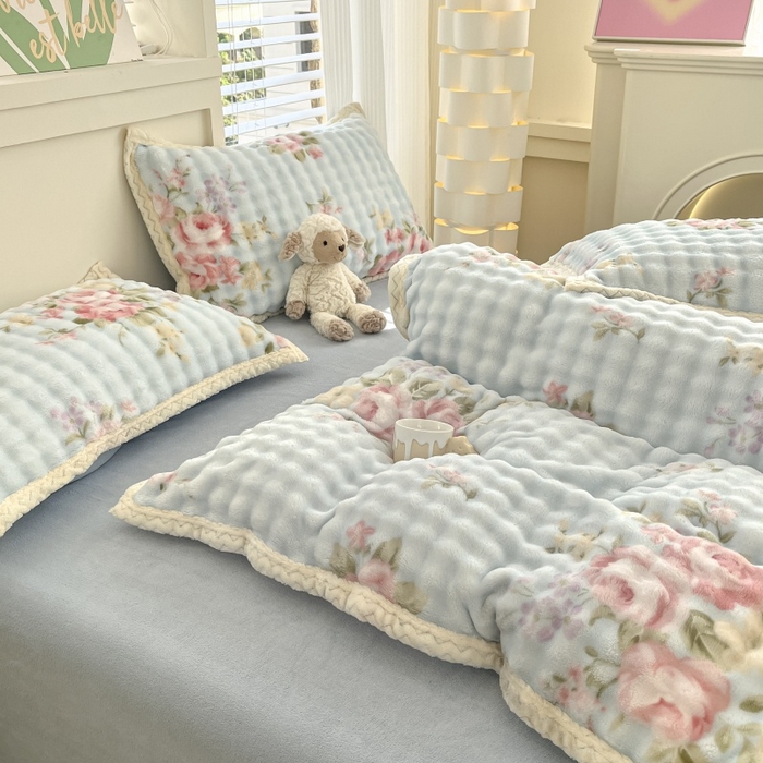 91家纺网 家纺一手货源 找家纺 金喜 2024新款泡泡牛奶绒四件套-欧帝莎 泡泡牛奶绒-花开朵朵