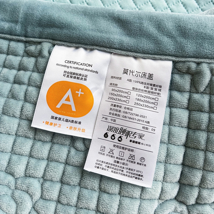 91家纺网 家纺一手货源 找家纺 羽爱家纺 2024新款A类莫代尔宝宝绒床盖三件套 湖水蓝