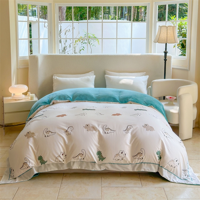 91家纺网 家纺一手货源 找家纺 7V 2024新款单件被套A纯棉B牛奶绒轻奢大宽边一字绣A类133*76全棉喷气宽幅长绒棉高克重全工艺牛奶绒 侏罗纪