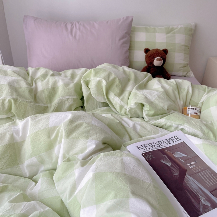 91家纺网 家纺一手货源 找家纺 繁花家居 2024新款亲肤混搭印花四件套系列（提供买家秀） 混搭-蜜瓜绿方格