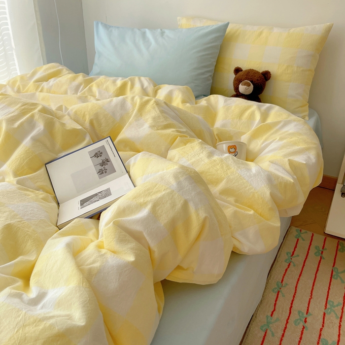 91家纺网 家纺一手货源 找家纺 繁花家居 2024新款亲肤混搭印花四件套系列（提供买家秀） 混搭-奶黄方格