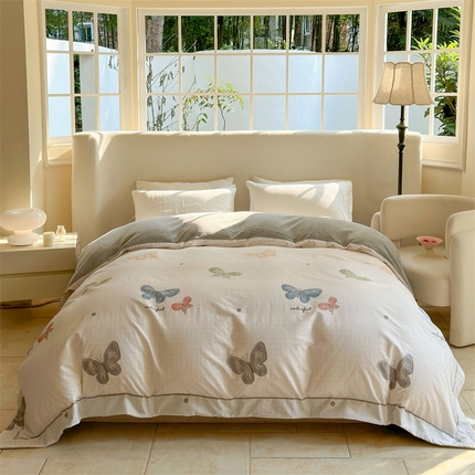 7V 2024新款单件被套A纯棉B牛奶绒轻奢大宽边一字绣A类133*76全棉喷气宽幅长绒棉高克重全工艺牛奶绒 蝶舞
