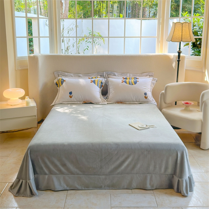 91家纺网 家纺一手货源 找家纺 7V 2025新款A纯棉B牛奶绒轻奢大宽边一字绣四件套A类133*76全棉喷气宽幅长绒棉高克重全工艺牛奶绒 罗非鱼