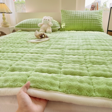 卡伦家纺 2025新款兔毛绒高克重保暖床垫床褥 薄荷绿