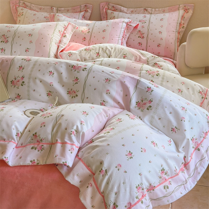 91家纺网 家纺一手货源 找家纺 7V 2025新款A纯棉B牛奶绒轻奢大宽边一字绣四件套A类133*76全棉喷气宽幅长绒棉高克重全工艺牛奶绒 沐浴玫瑰