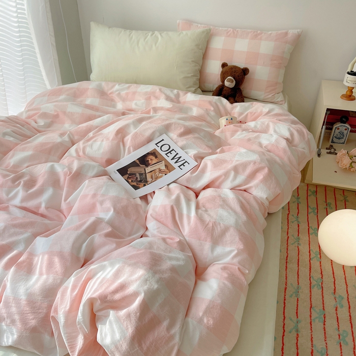 91家纺网 家纺一手货源 找家纺 繁花家居 2024新款亲肤混搭印花四件套系列（提供买家秀） 混搭-粉方格