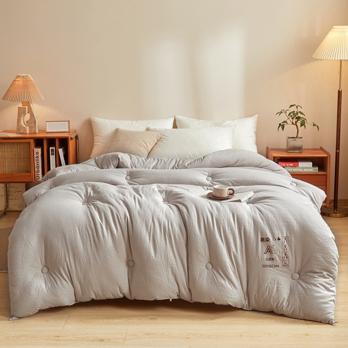 91家纺网 家纺一手货源 找家纺 金喜 2024新款原棉提花无染冬被春秋被拉链款立体边加厚子母被芯 高级灰