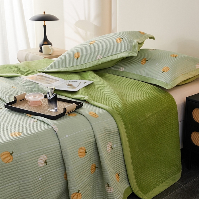 91家纺网 家纺一手货源 找家纺 莎果家纺 2025秋冬一面天丝一面绒高温砂洗床盖三件套 小南瓜