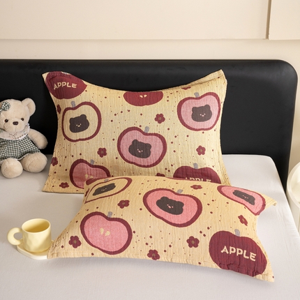 91家纺网 家纺一手货源 找家纺 棠薇家纺 四层纯棉枕巾一对装全棉水洗纱布枕巾2025新款枕头巾男女士防头油枕头垫巾 苹果熊