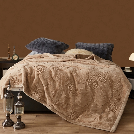 91家纺网 家纺一手货源 找家纺  2025新款结婚用加厚仿貂毛毯保暖皮草毯双层秋冬季拉舍尔毯双人盖毯 挚爱（驼）