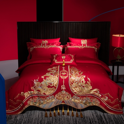 91家纺网 家纺一手货源 找家纺 （总）佳汐蓝家纺 2024新款全棉100支贡缎提花婚庆四件套系列