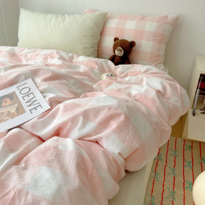 91家纺网 家纺一手货源 找家纺 繁花家居 2024新款亲肤混搭印花四件套系列（提供买家秀） 混搭-粉方格