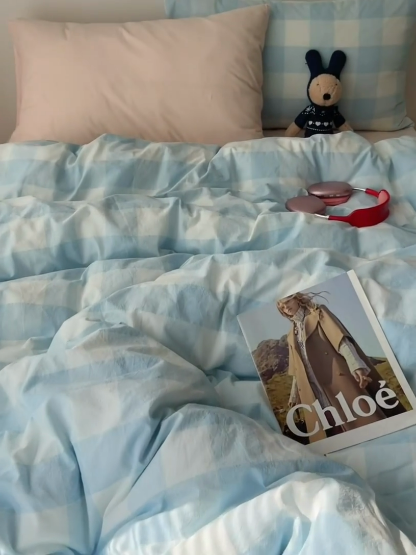 91家纺网 家纺一手货源 找家纺 繁花家居 2024新款亲肤混搭印花四件套系列（提供买家秀） 混搭-浅蓝方格