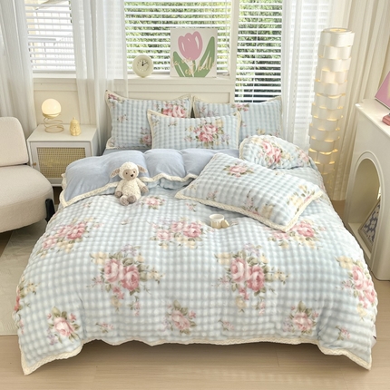 金喜 2024新款泡泡牛奶绒四件套-欧帝莎 泡泡牛奶绒-花开朵朵