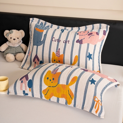 91家纺网 家纺一手货源 找家纺 棠薇家纺 四层纯棉枕巾一对装全棉水洗纱布枕巾2025新款枕头巾男女士防头油枕头垫巾 丛林猫