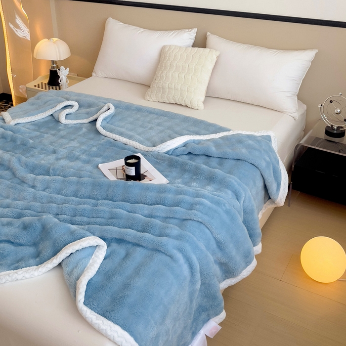 91家纺网 家纺一手货源 找家纺 （总）金喜 2024新款亲肤舒适纯色兔毛绒毯多用途毛毯办公室午睡毯家用毛毯被 