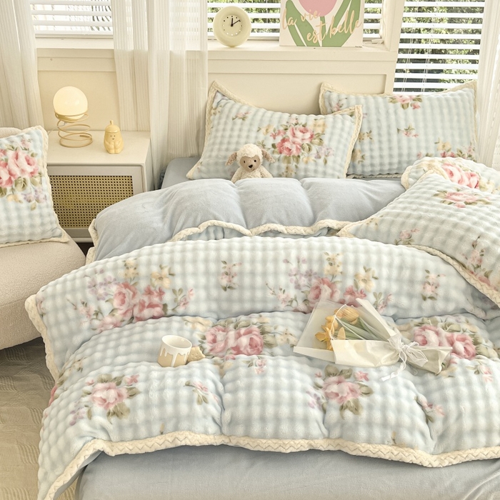 91家纺网 家纺一手货源 找家纺 金喜 2024新款泡泡牛奶绒四件套-欧帝莎 泡泡牛奶绒-花开朵朵