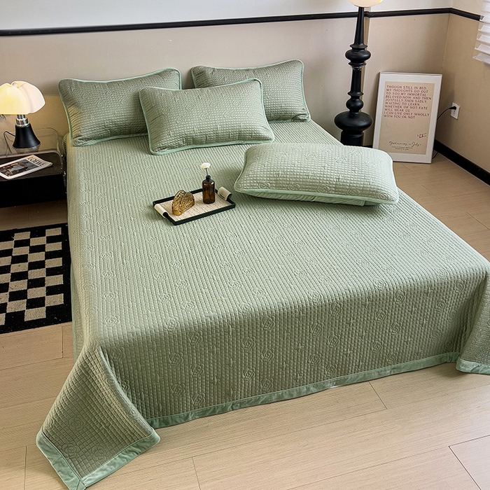 91家纺网 家纺一手货源 找家纺 羽爱家纺 2024新款A类莫代尔宝宝绒床盖三件套 艾绿