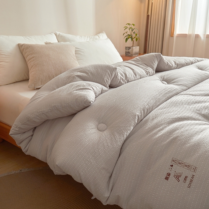 91家纺网 家纺一手货源 找家纺 金喜 2024新款原棉提花无染冬被春秋被拉链款立体边加厚子母被芯 高级灰