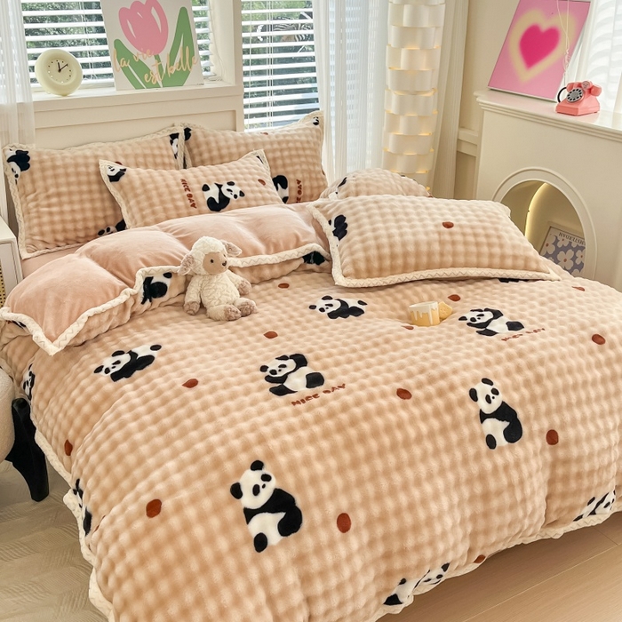 91家纺网 家纺一手货源 找家纺 金喜 2024新款泡泡牛奶绒四件套-欧帝莎 泡泡牛奶绒-福宝