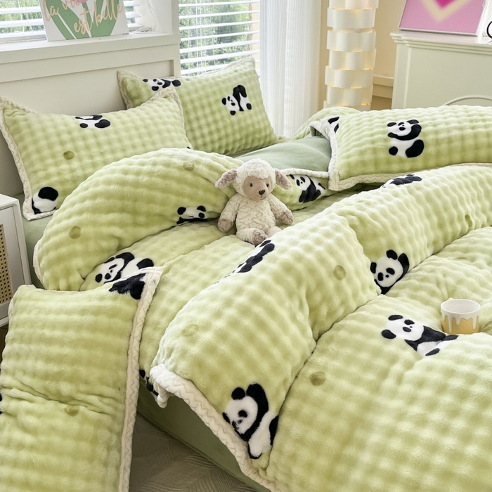 91家纺网 家纺一手货源 找家纺 金喜 2024新款泡泡牛奶绒四件套-欧帝莎 泡泡牛奶绒-萌兰