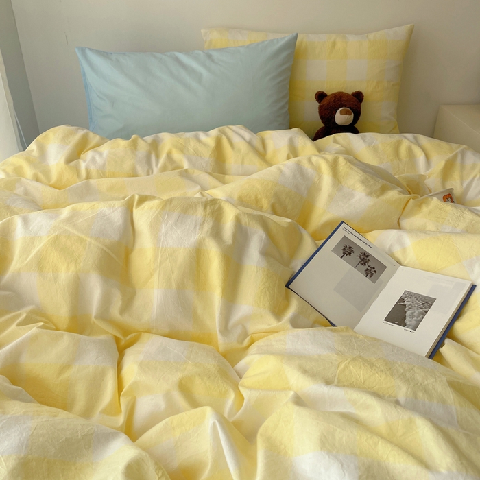 91家纺网 家纺一手货源 找家纺 繁花家居 2024新款亲肤混搭印花四件套系列（提供买家秀） 混搭-奶黄方格