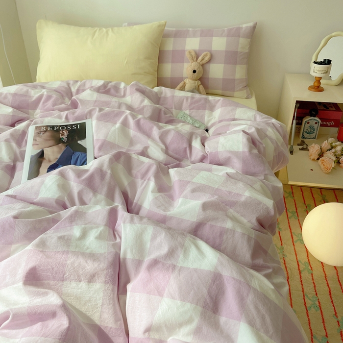 91家纺网 家纺一手货源 找家纺 繁花家居 2024新款亲肤混搭印花四件套系列（提供买家秀） 混搭-芋紫方格