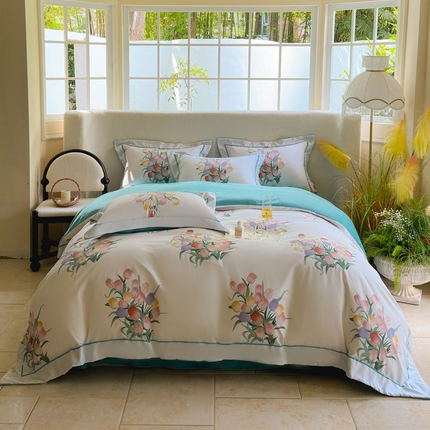 7V 2024新款单件被套A纯棉B牛奶绒轻奢大宽边一字绣A类133*76全棉喷气宽幅长绒棉高克重全工艺牛奶绒 幽韵飘香